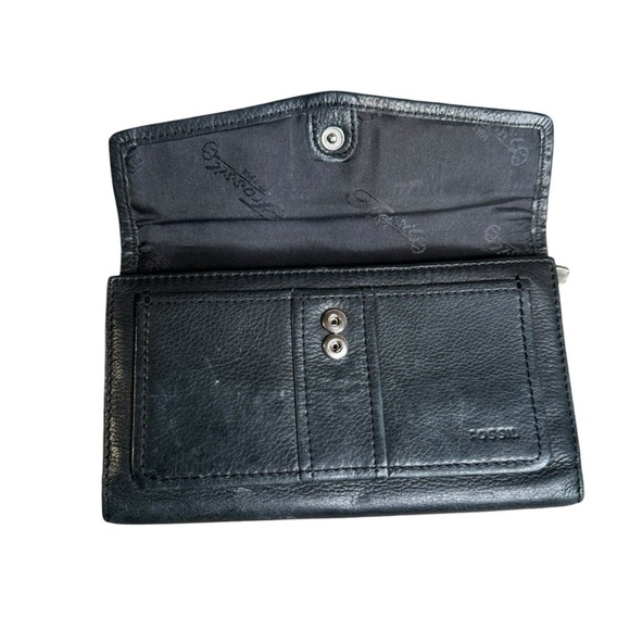 Fossil Black Leather Trifold  Wallet Checkbook Holder Snaps & Zips Ladies VTG - Picture 4 of 5